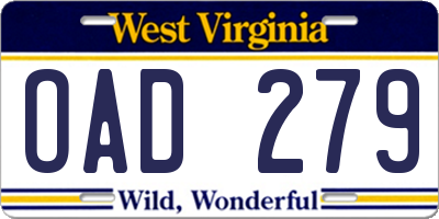 WV license plate OAD279