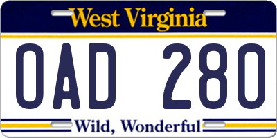 WV license plate OAD280