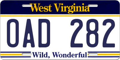 WV license plate OAD282
