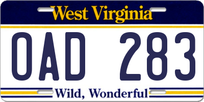 WV license plate OAD283