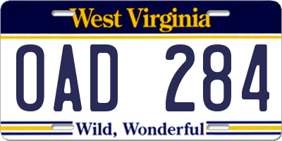 WV license plate OAD284
