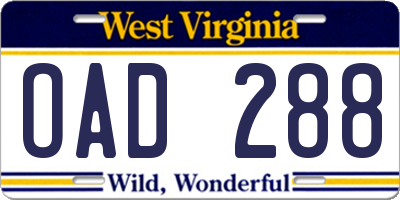 WV license plate OAD288