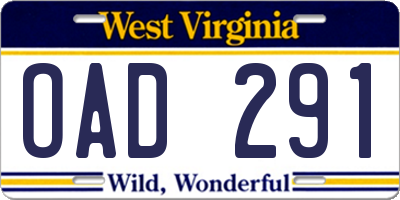 WV license plate OAD291