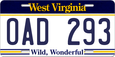 WV license plate OAD293