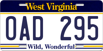WV license plate OAD295