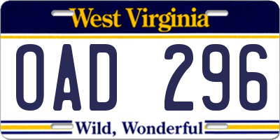 WV license plate OAD296