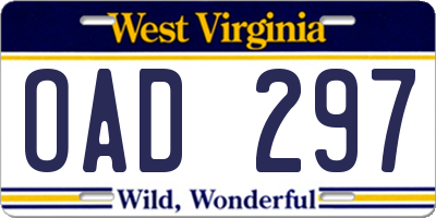 WV license plate OAD297