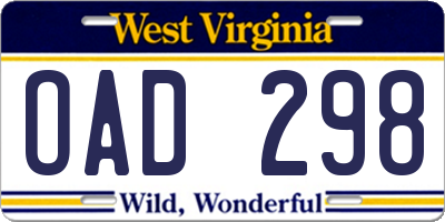 WV license plate OAD298