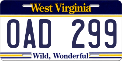 WV license plate OAD299