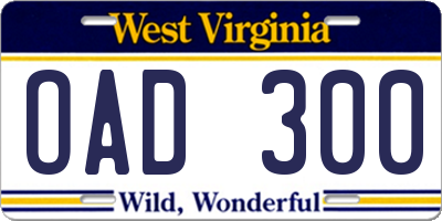 WV license plate OAD300