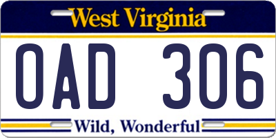 WV license plate OAD306