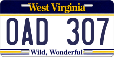 WV license plate OAD307