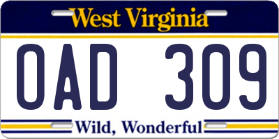 WV license plate OAD309