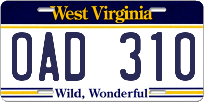 WV license plate OAD310