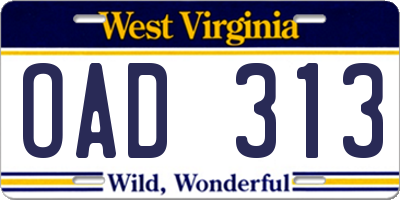 WV license plate OAD313