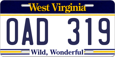 WV license plate OAD319