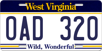 WV license plate OAD320