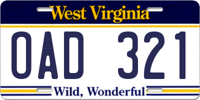 WV license plate OAD321