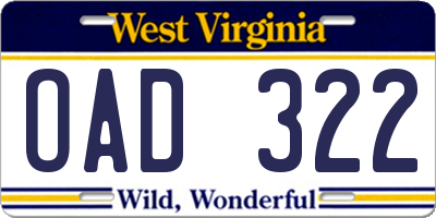 WV license plate OAD322