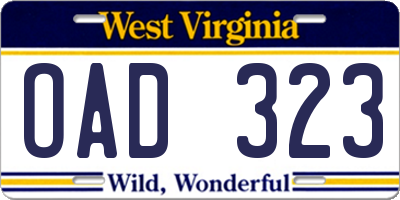 WV license plate OAD323