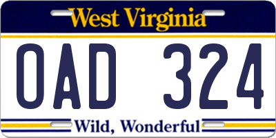 WV license plate OAD324