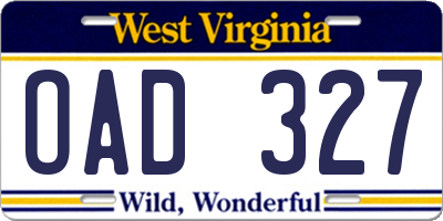 WV license plate OAD327