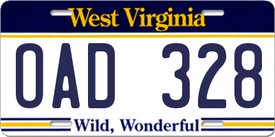 WV license plate OAD328
