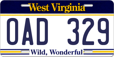 WV license plate OAD329