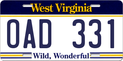 WV license plate OAD331