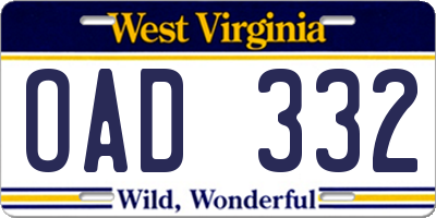 WV license plate OAD332