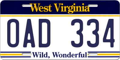 WV license plate OAD334