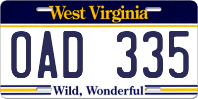 WV license plate OAD335