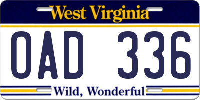 WV license plate OAD336