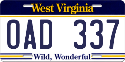 WV license plate OAD337