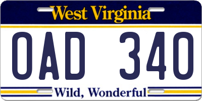 WV license plate OAD340