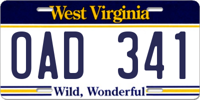 WV license plate OAD341