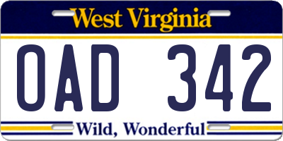 WV license plate OAD342