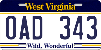 WV license plate OAD343