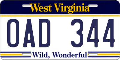 WV license plate OAD344