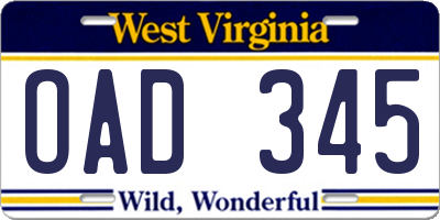 WV license plate OAD345