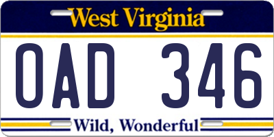 WV license plate OAD346