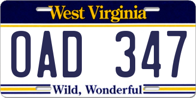 WV license plate OAD347