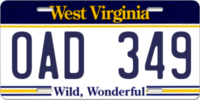 WV license plate OAD349