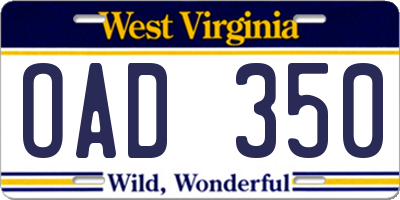 WV license plate OAD350