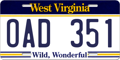 WV license plate OAD351