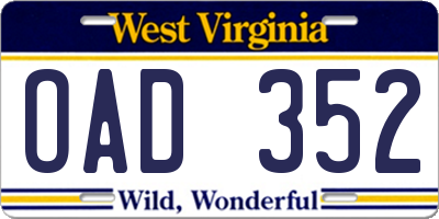 WV license plate OAD352