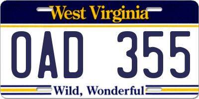 WV license plate OAD355
