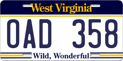 WV license plate OAD358