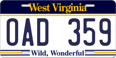 WV license plate OAD359