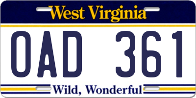 WV license plate OAD361